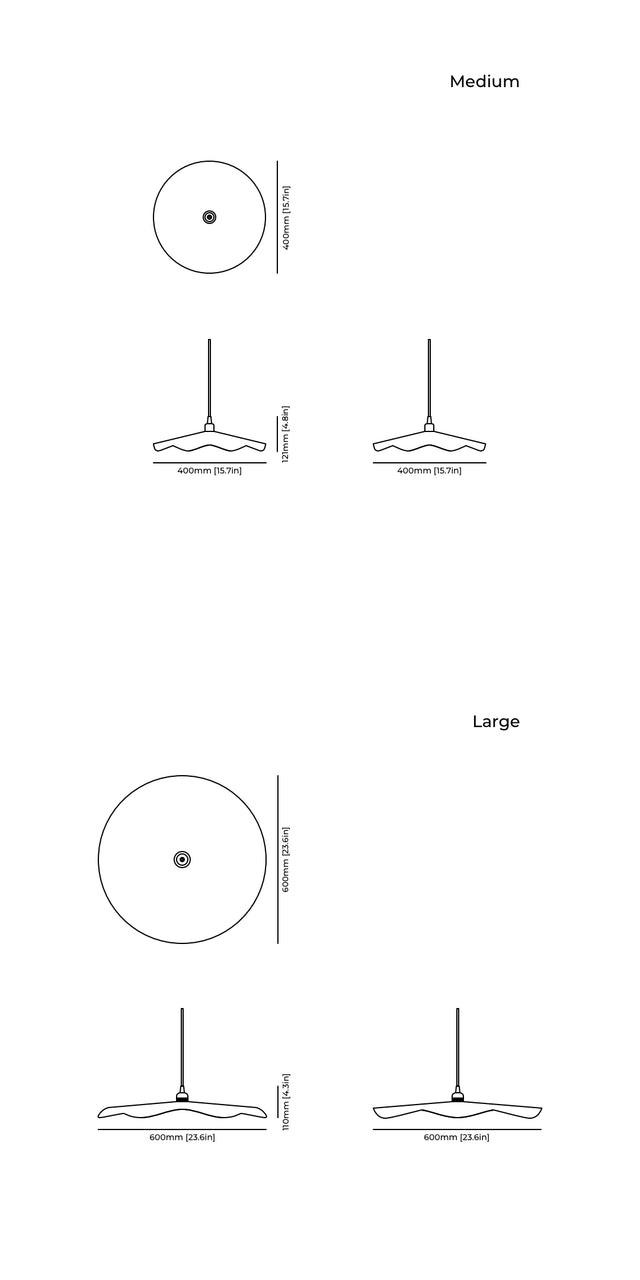 Flutter Acoustic Pendant Lights technical drawings and dimensions