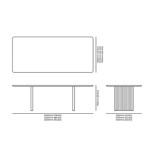 Phantom Dining Table technical drawing and dimensions