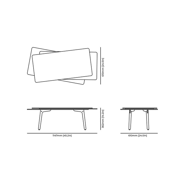 Stacked Coffee Table in Wood technical drawing and dimensions