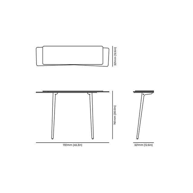 Stacked Console Table in Wood technical drawing and dimensions