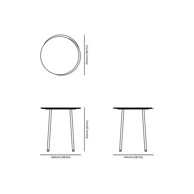 Stacked Side Table in Steel technical drawing and dimensions