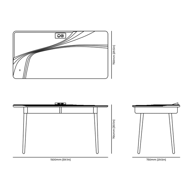 Terrace Desk With Drawers technical drawing and dimensions